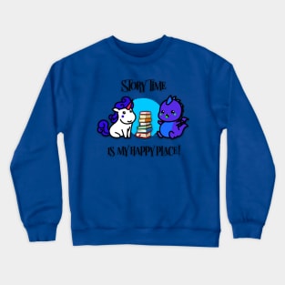 “Story Time Is My Happy Place” Chibi Unicorn & Dragon Crewneck Sweatshirt